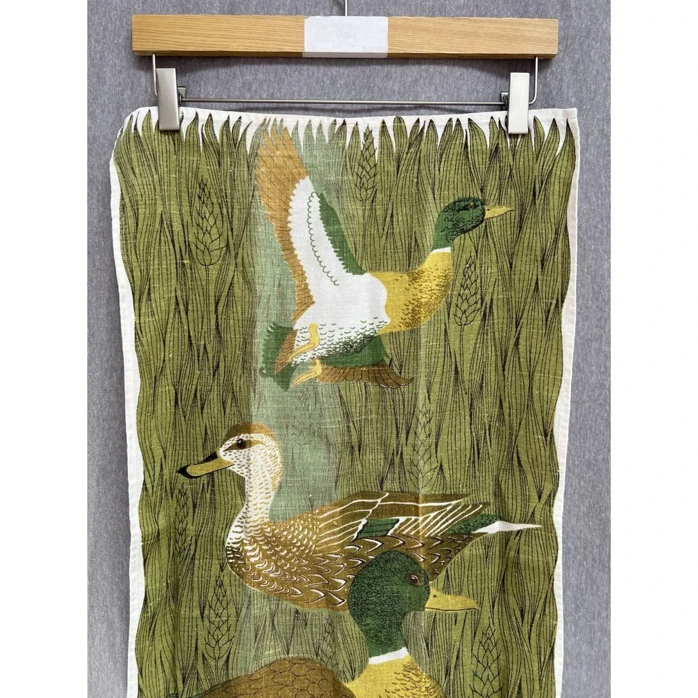 Vintage Fallani & Cohn Linen Tea Towel Green Duck Goose